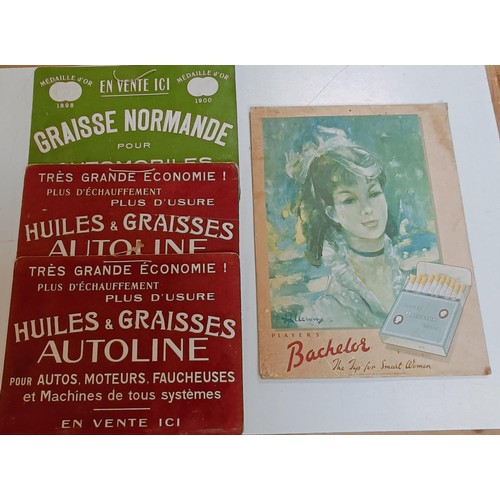 39 - Assorted advertising items, mostly cardboard, including Graisse Normande Pour Automobiles Chariots &... 