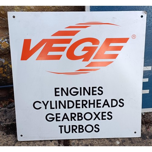 309 - A Shell Cars for Hire double sided enamel sign 38 x 66 cm, a Vege sign, and a RAC sign (3)