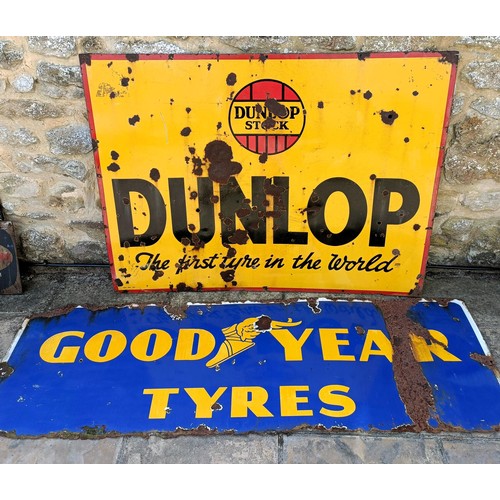 333 - A Dunlop enamel sign, 93 x 122 cm, and a Good Year Tyres sign (2)