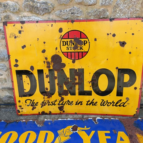 333 - A Dunlop enamel sign, 93 x 122 cm, and a Good Year Tyres sign (2)