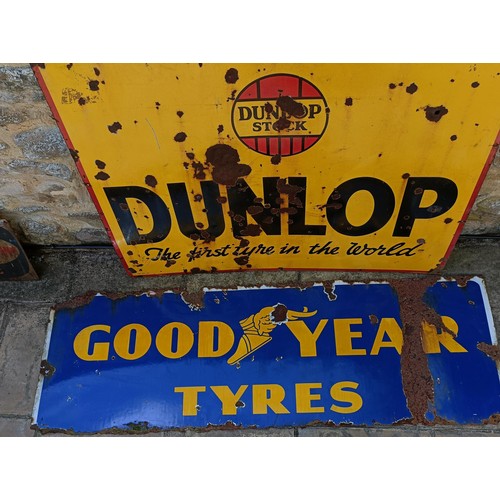 333 - A Dunlop enamel sign, 93 x 122 cm, and a Good Year Tyres sign (2)