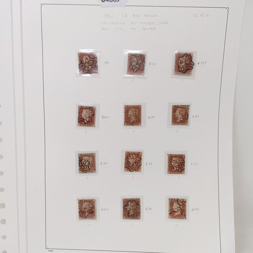 762 - A group of twelve QVR penny reds, numbers in cross, cat. over £2,700