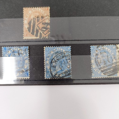 766 - A QVR brown 2/- stamp, and four QVR blue shades 2/- stamps, cat. approx. £4,500 (minimum)