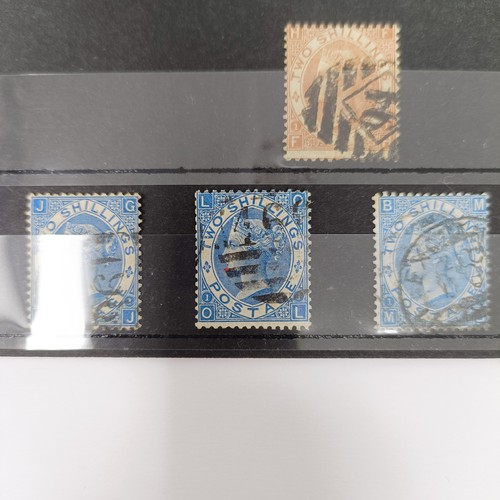 766 - A QVR brown 2/- stamp, and four QVR blue shades 2/- stamps, cat. approx. £4,500 (minimum)