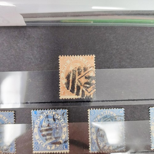 766 - A QVR brown 2/- stamp, and four QVR blue shades 2/- stamps, cat. approx. £4,500 (minimum)