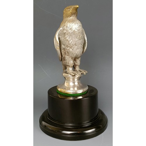 380 - An accessory car mascot, in the form of a penguin, by A E Lejeune, plated on brass, 1920s, on a mode... 