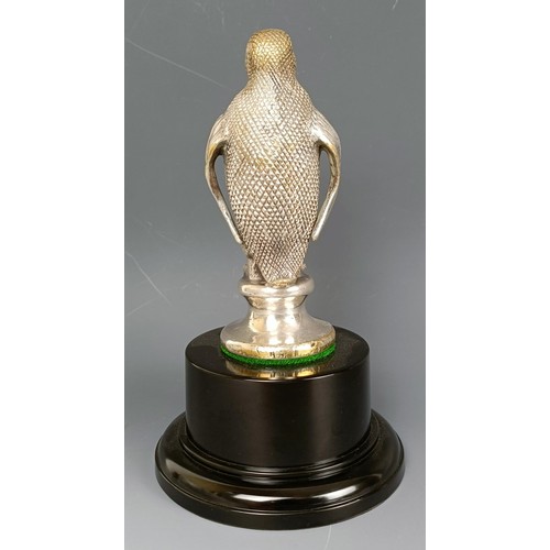 380 - An accessory car mascot, in the form of a penguin, by A E Lejeune, plated on brass, 1920s, on a mode... 