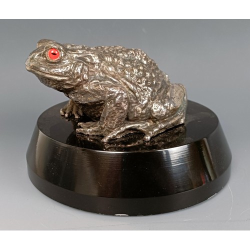 384 - A C Paillet Toad mascot, with nickel plated finish, signed Ch. Paillet and dated 1919, with red glas... 