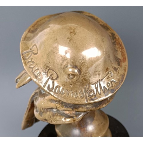 395 - An Old Bill cast bronze mascot, signed to the rim of the helmet, the underside marked with copyright... 