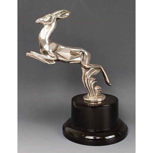 398 - A Casimir Brau leaping Gazelle mascot, as offered in the 1920s and early 1930s, nickel plated on bro... 