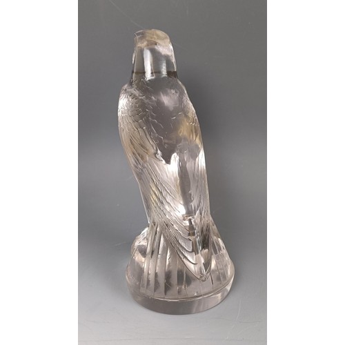 404 - An Art Deco glass Falcon car mascot, by Rene Laliq, moulded R Lalique and engraved France, in good o... 