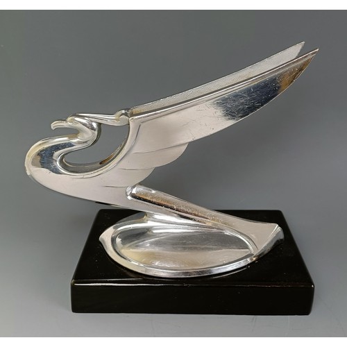 407 - A winged bird chrome plated car mascot, probably Chevrolet, 1930s, on a modern stand, 14.5 cm high P... 