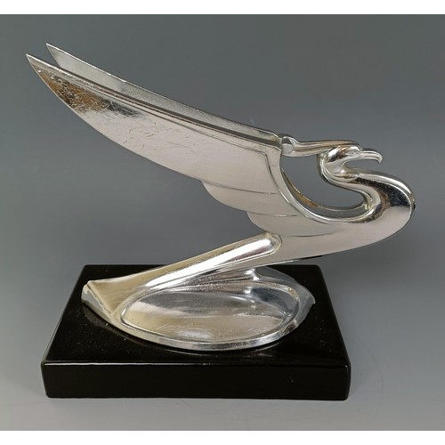 407 - A winged bird chrome plated car mascot, probably Chevrolet, 1930s, on a modern stand, 14.5 cm high P... 