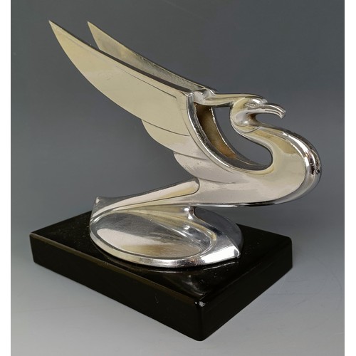 407 - A winged bird chrome plated car mascot, probably Chevrolet, 1930s, on a modern stand, 14.5 cm high P... 