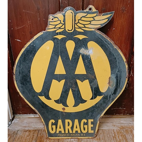 187 - A double sided enamel sign, AA Garage Franco Signs, 55 cm wide Provenance: From the estate of the la... 