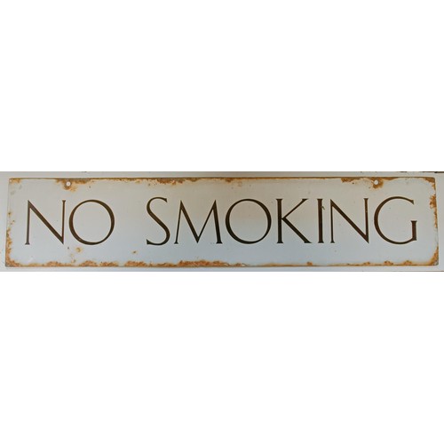 191 - An enamel sign, No Smoking, 73.5 cm wide, a small reproduction metal sign, and a motoring trunk, wit... 