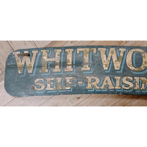 199 - A late 19th/early 20th century painted wood curved sign, Whitworth's Self Raising Flour, 137 cm wide... 