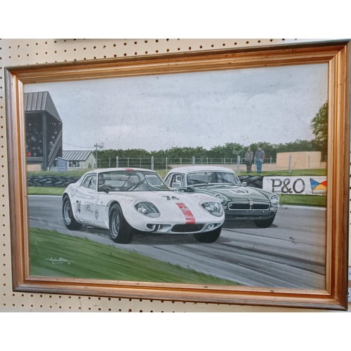 212 - Andy Danks, Nicholas Overall in a McLaren M1C, at Goodwood, oil on canvas, signed and dated 1984, 44... 