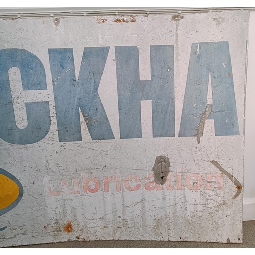 308 - A large Super Dry Hi-Grade Oil Filters sign, 120 x 129 cm, and a Duchka(ms) metal sign 99 x 174 cm (... 