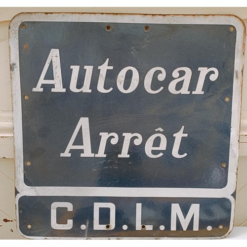 219 - An enamel sign, Automobile Club de L'Ouest, 77 cm wide, and another enamel sign, Autocar Arret, 50 c... 