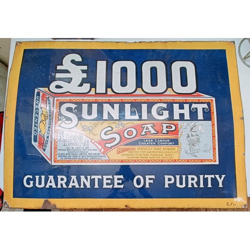 220 - An enamel sign, Sunlight Soap, Guarantee of Purity, 91 cm wide Provenance: From the estate of the la... 