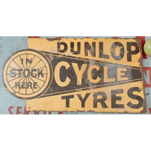 230 - A double sided enamel sign, with a flange, Dunlop Cycle Tyres In Stock Here, 67.5 cm wide Provenance... 