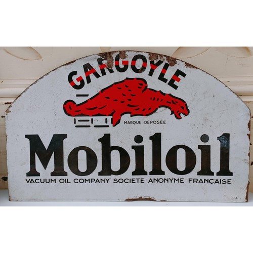 223 - A double sided enamel sign, Mobiloil Gargoyle, Vacuum Oil Company Societe Anonyme Francais, 60 cm wi... 