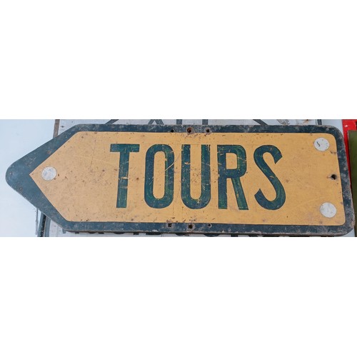 224 - Two French finger type road signs, Tours and Angers, 75 cm wide, and two other painted wood signs (4... 