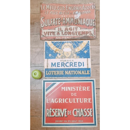 228 - A metal sign, Loterie Nationale, 40 cm wide, and two other metal signs (3) Provenance: From the esta... 