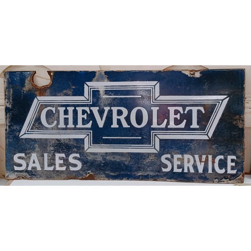 232 - A double sided enamel sign, Chevrolet Sales Service, 76 cm wide Provenance: From the estate of the l... 