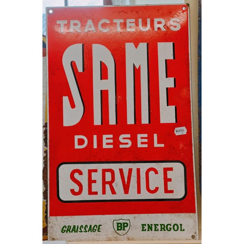 251 - An enamel sign, Same Tracteur Diesel, Service, Graissage BP Energol, 37.5 cm wide Provenance: From t... 