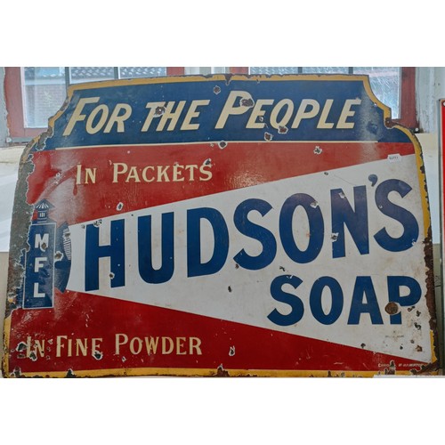 252 - An enamel sign, Hudson's Soap For The People, In Packets, In Fine Powder, 96 cm wide Provenance: Fro... 