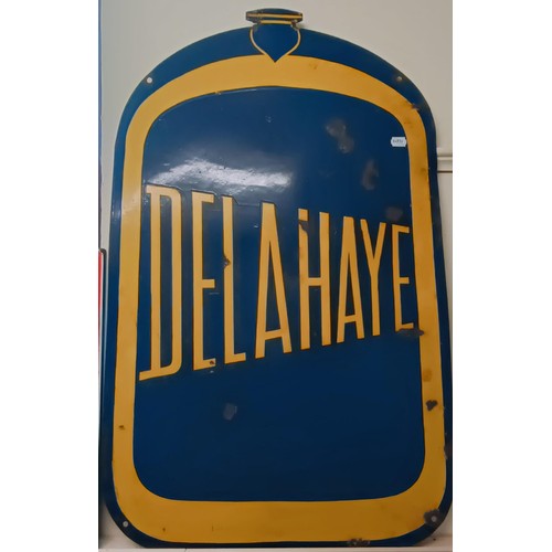 250 - An enamel double sided sign, in the form of a radiator, Delahaye, 69.5 cm wide Provenance: From the ... 