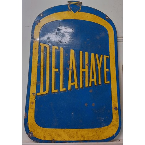 250 - An enamel double sided sign, in the form of a radiator, Delahaye, 69.5 cm wide Provenance: From the ... 