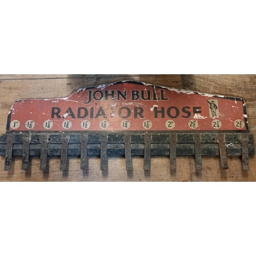 271 - A John Bull Radiator Hose rack, 32 x 80 cm, Texaco globe 40 cm x 40 cm and a Continental Tyre notice... 