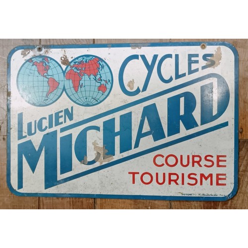 273 - A metal sign, Lucien Michard Cycles Cours Tourisme, 60.5 cm wide and another French sign (2) Provena... 