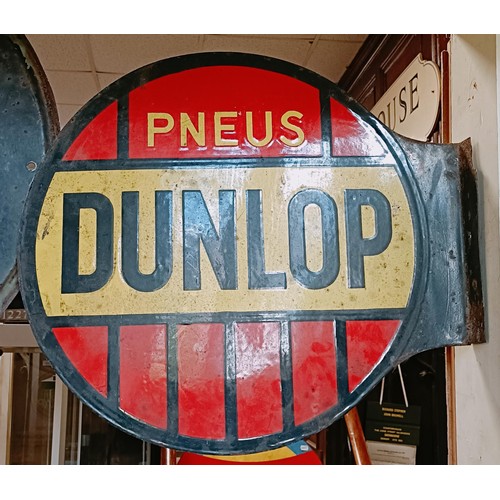 285 - A double sided enamel sign, with a flange, Dunlop Pneus, 54.5 cm wide Provenance: From the estate of... 