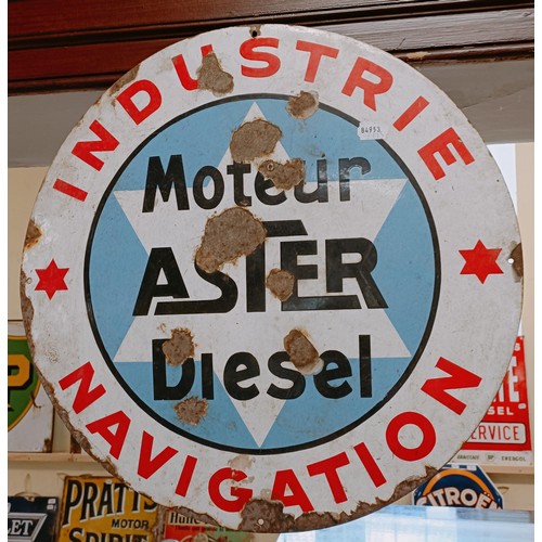 292 - An enamel sign, Industrie Navigation Moteur Aster Diesel, 55 cm diameter Provenance: From the estate... 