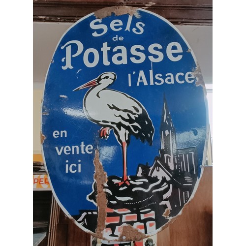 297 - An enamel sign, Sels de Potasse l'Alace en vente ici, 49.5 cm wide Provenance: From the estate of th... 