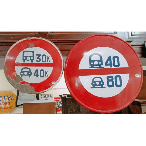 298 - An enamel sign, French speed limits, 70 cm diameter, and another similar 50 cm diameter (2) Provenan... 