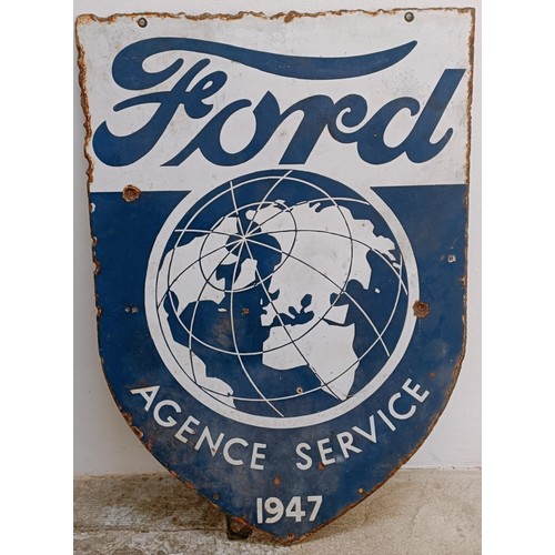 306 - A double sided enamel sign, Ford Agence Service 1947, 60 cm wide Provenance: From the estate of the ... 