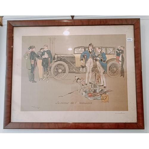 319 - A Rene Vincent humorous coloured motoring print, Le Retor de L'Ambusque, and its pair (2) Provenance... 