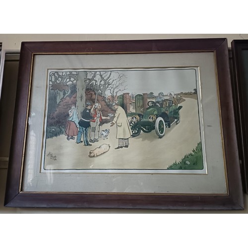 342 - An amusing early 20th century motoring coloured print, Le Dejeuner, and another similar (2) Provenan... 