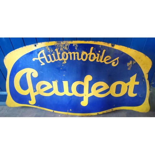 353 - A double sided enamel sign, Peugeot Automobiles, 140 cm wide Provenance: From the estate of the late... 