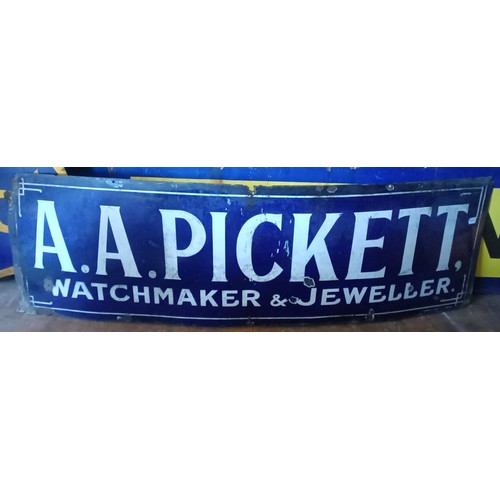 354 - A large enamel sign, A A Pickett, Watchmaker & Jeweller, 155 cm wide