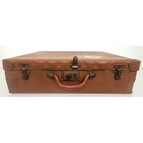 422 - A vintage suitcase, with Cunard Line Stateroom Baggage label, and contents, with assorted motoring a... 