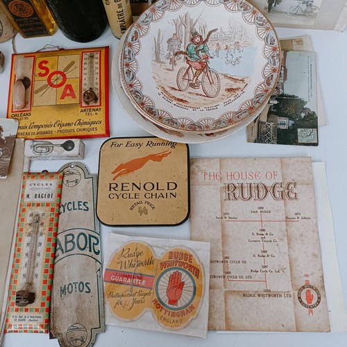 440 - A good group of assorted bicycle related items and ephemera, including pottery plates (box) Provenan... 