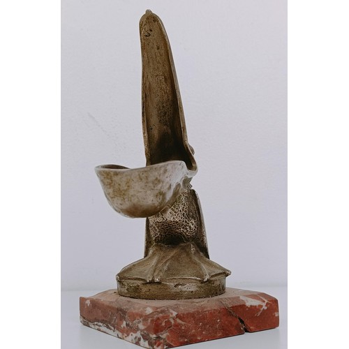 460 - A plated pelican car mascot, after Max Le Verrier, mounted on a marble base, 17.5 cm high (overall) ... 