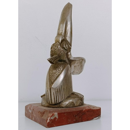 460 - A plated pelican car mascot, after Max Le Verrier, mounted on a marble base, 17.5 cm high (overall) ... 