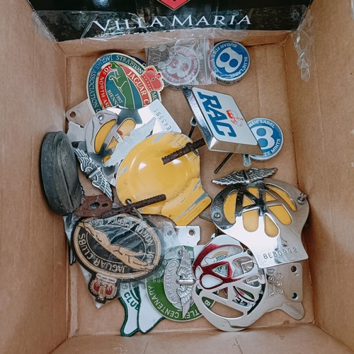 482 - Assorted Bentley, AA and other car badges, Bentley ties and other items (box)